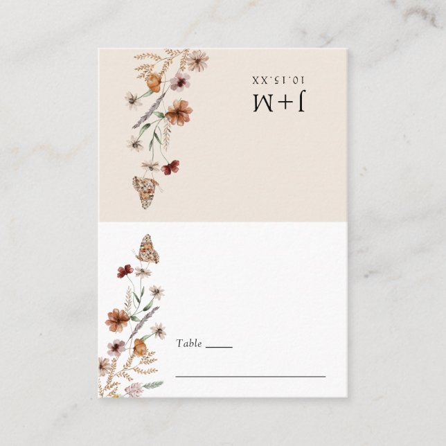 Carte de place pliée Boho Floral (Devant)