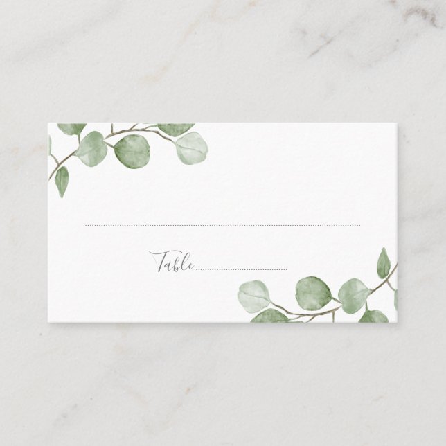 Carte de place pliée Mariage Eucalyptus aquarelle (Devant)