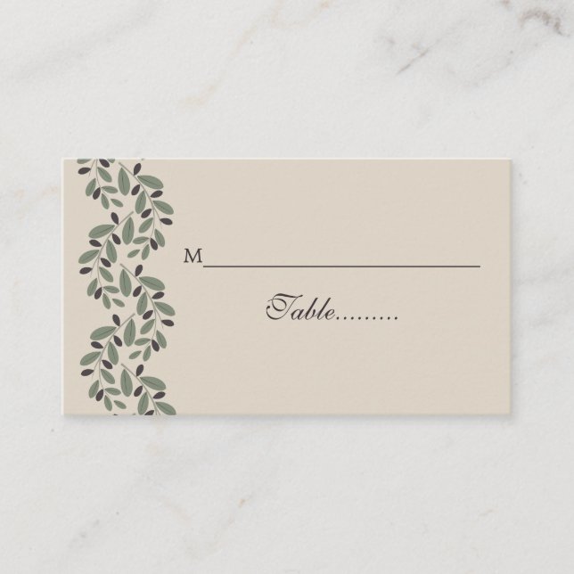 Carte de place pour mariage de guirlande d'olivier (Devant)