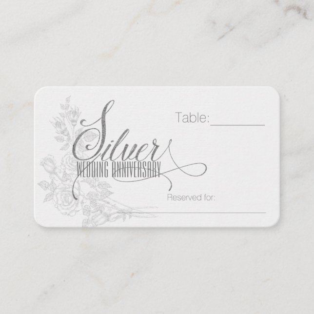 Carte De Placement 25e anniversaire d'argent avec des roses blanches (Devant)