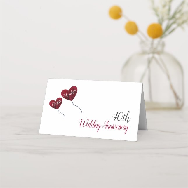 Carte De Placement 40e anniversaire de Ruby ballons rouges coeur blan (Devant)