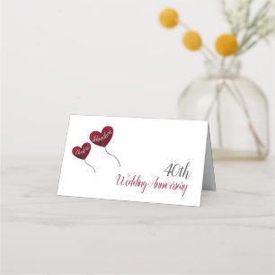 Carte De Placement 40e anniversaire de Ruby ballons rouges coeur blan