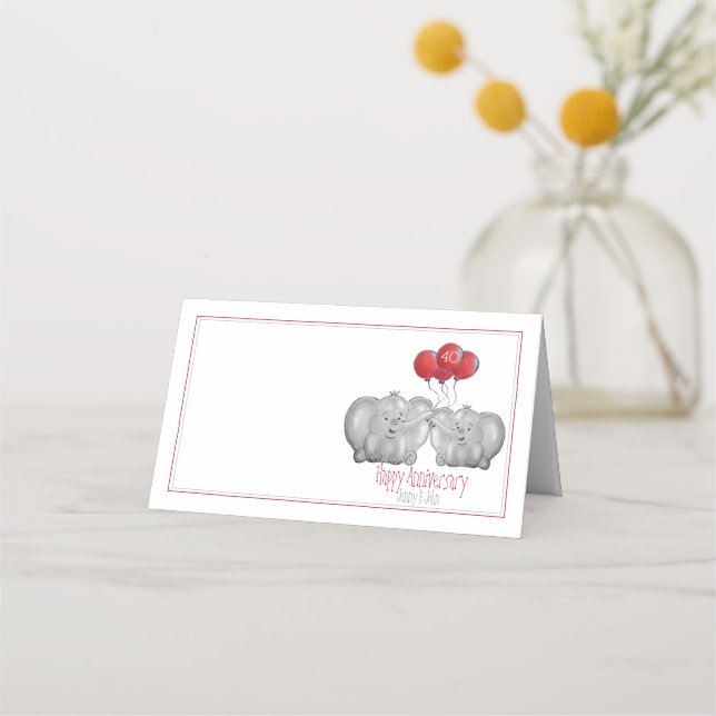 Carte De Placement 40ème anniversaire de mariage de rubis éléphant cu (Devant)