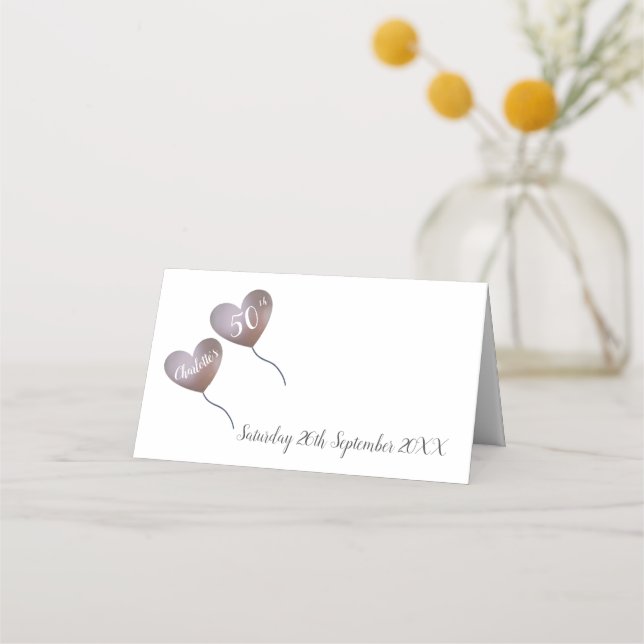 Carte De Placement 50e anniversaire ballon de coeur rose carte place (Devant)