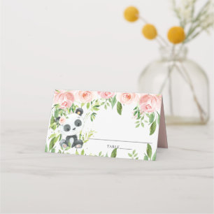 Carte De Placement Adorable Panda rose Floral Baby shower de verdure