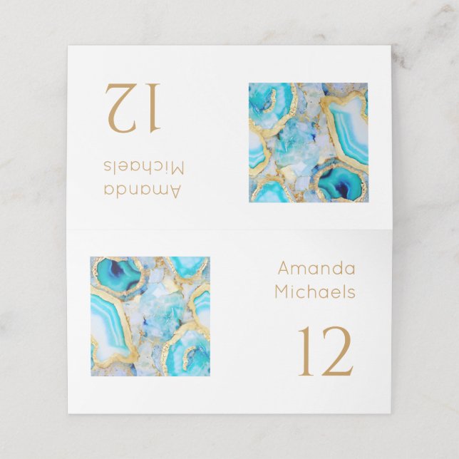 Carte De Placement Agate gold Luxurious coastal Wedding  (Extérieur déplié)