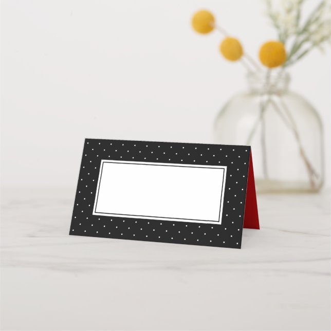 Carte De Placement Ajouter votre texte Pointe Polka Noir Blanc Modern (Devant)