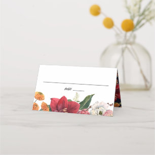 Carte De Placement Amaryllis et Chrysanthemums Mariage botanique