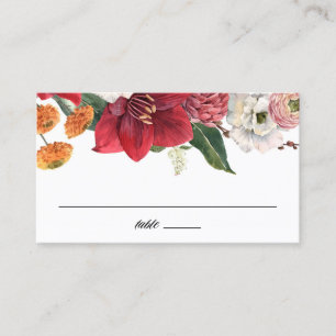 Carte De Placement Amaryllis et Chrysanthemums Mariage botanique