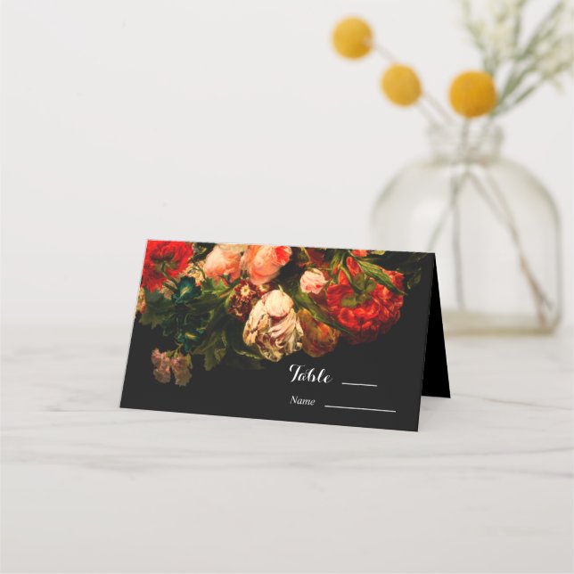 Carte De Placement Ambiance romantique foncé élégant mariage floral (Devant)