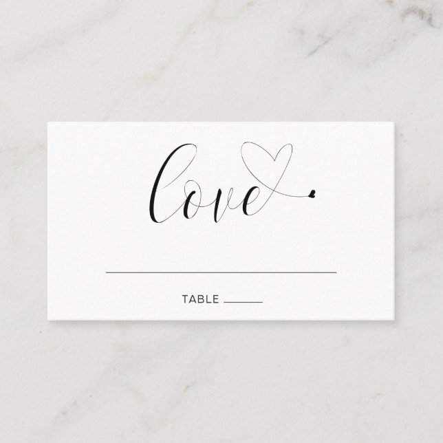 Carte De Placement Amour Noir et Blanc Cute Élégant Mariage moderne (Devant)