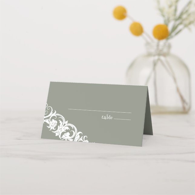 Carte De Placement Amusant Vert Sauge Creepy Face Floral Mariage (Devant)