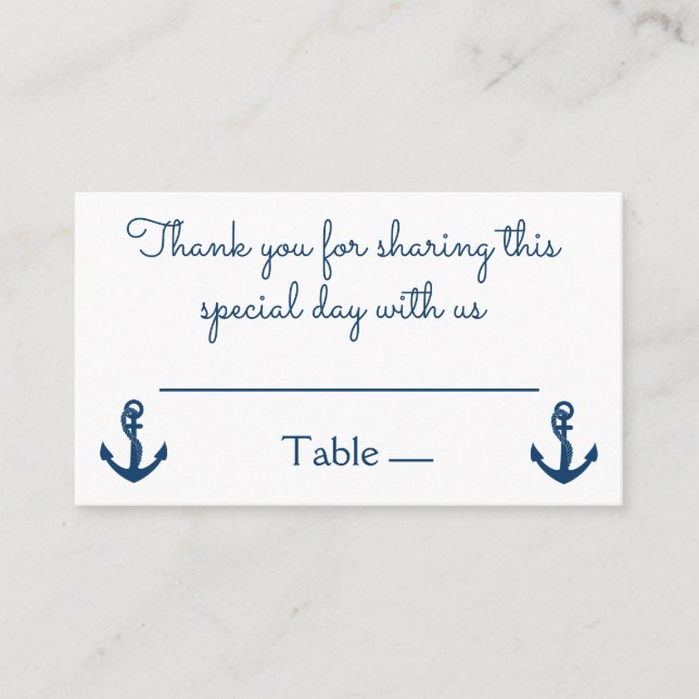 Carte De Placement Ancre bleu marine Merci Mariage (Devant)