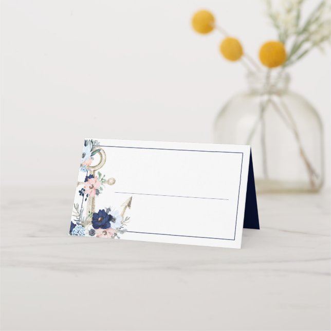 Carte De Placement Ancre florale marine Mariage bleu marine (Devant)