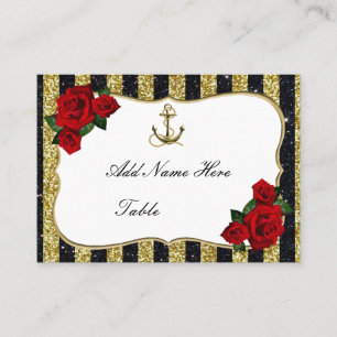 Carte De Placement Ancre nautique Gold Black Stripe Table Place Card