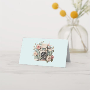 Carte De Placement Appareil photo avec fleurs rétro pastel