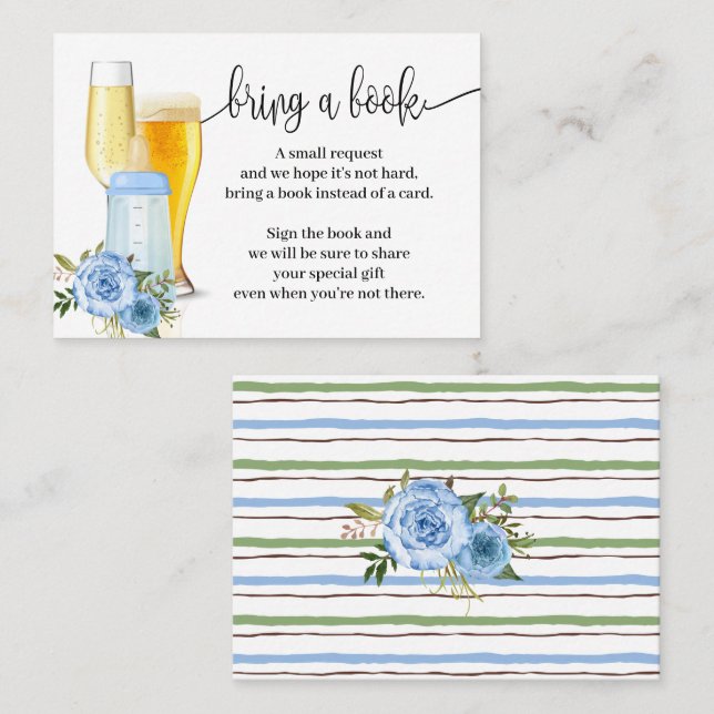 Carte De Placement Apporter un livre bulles Baby shower bleu Insérer (Devant / Derrière)