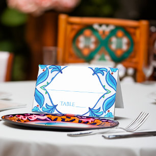 Carte De Placement Aqua Blue Talavera tuiles mariage monogrammé