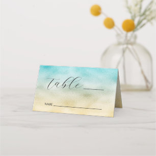 Carte De Placement Aqua et Gold Ombre Foil