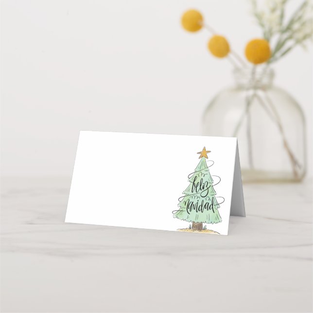 Carte De Placement Aquarelle Arbre de Noël Feliz Navidad | Fêtes (Devant)