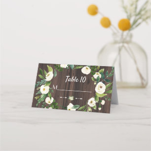 Carte De Placement Aquarelle Blanc Floral Wreath Mariage bois