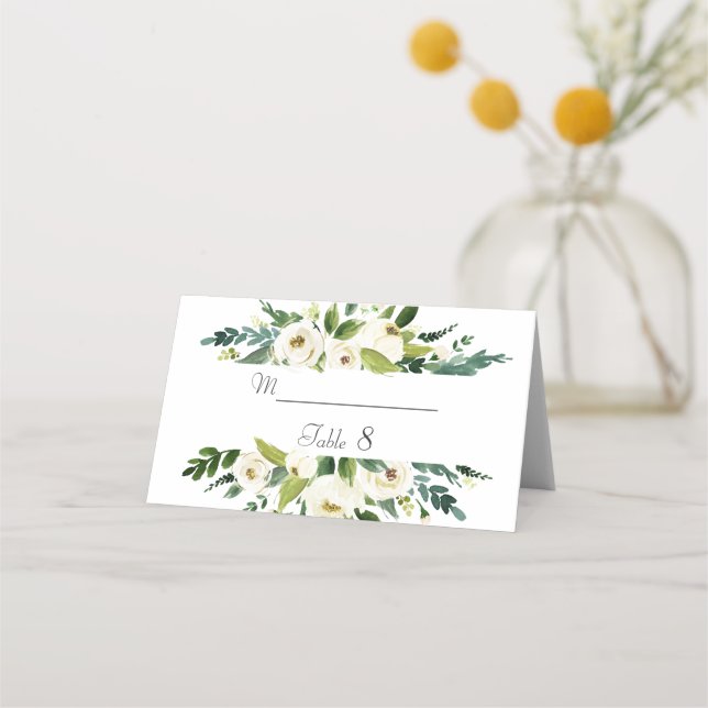 Carte De Placement Aquarelle blanc Mariage de cadre Floral Numéro de  (Devant)