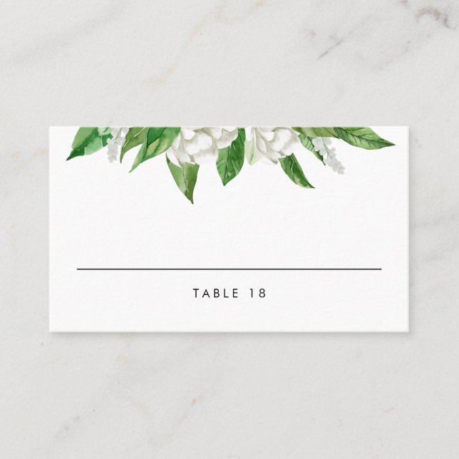 Carte De Placement Aquarelle blanche Floral Floroms Mariage vert (Devant)