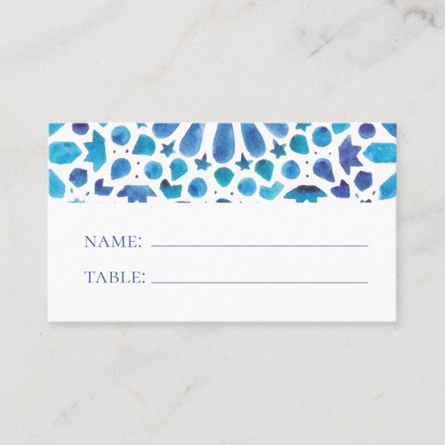 Carte De Placement Aquarelle Bleu Boho (Devant)