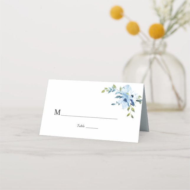 Carte De Placement aquarelle bleu clair mariage floral (Devant)
