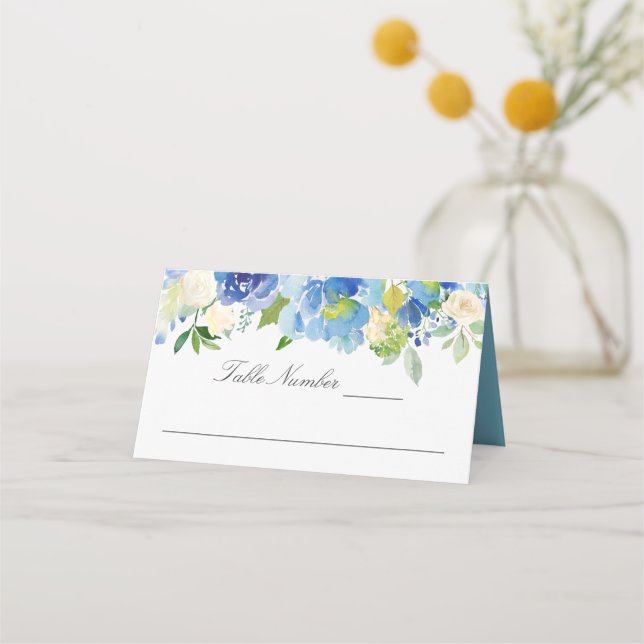 Carte De Placement Aquarelle bleu sérénité Floral (Devant)