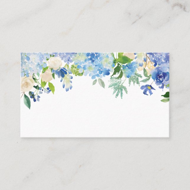 Carte De Placement Aquarelle bleue Hydrangeas & Rose Floral Garland (Devant)