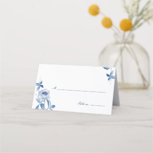 Carte De Placement Aquarelle bleue Mariage Floral Table Place Card