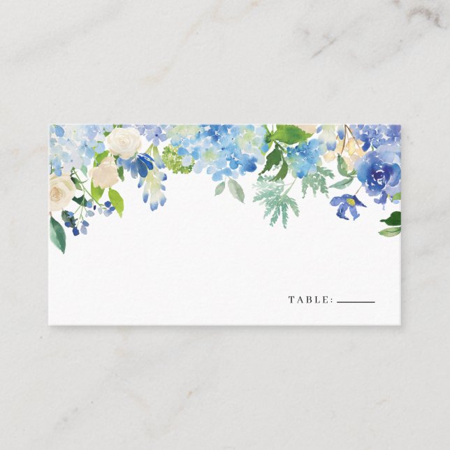 Carte De Placement Aquarelle Blue Hydrangea et ivoire Rose Floral (Devant)