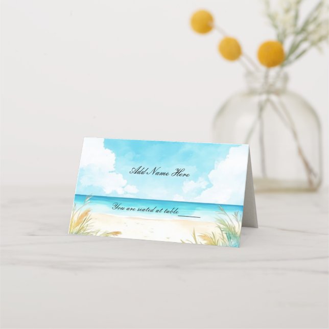 Carte De Placement Aquarelle Blue Ocean Beach Table (Devant)