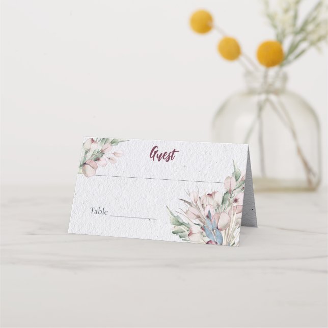 Carte De Placement Aquarelle Boho Floral et Mariage botanique (Devant)