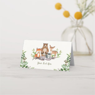 Carte De Placement Aquarelle Bois Animaux Végétation Décor forestier