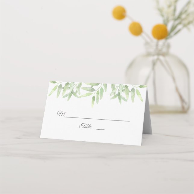Carte De Placement Aquarelle Branches d'olive. Mariage botanique (Devant)