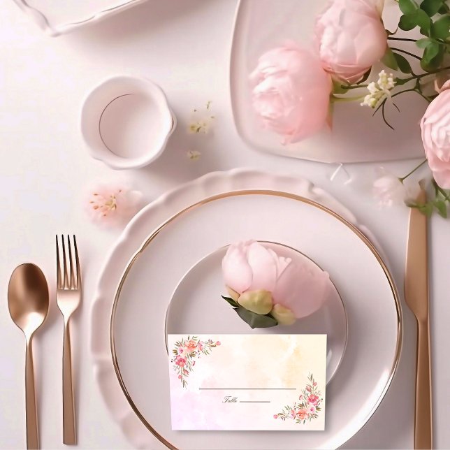 Carte De Placement Aquarelle de corail Floral (Créateur téléchargé)
