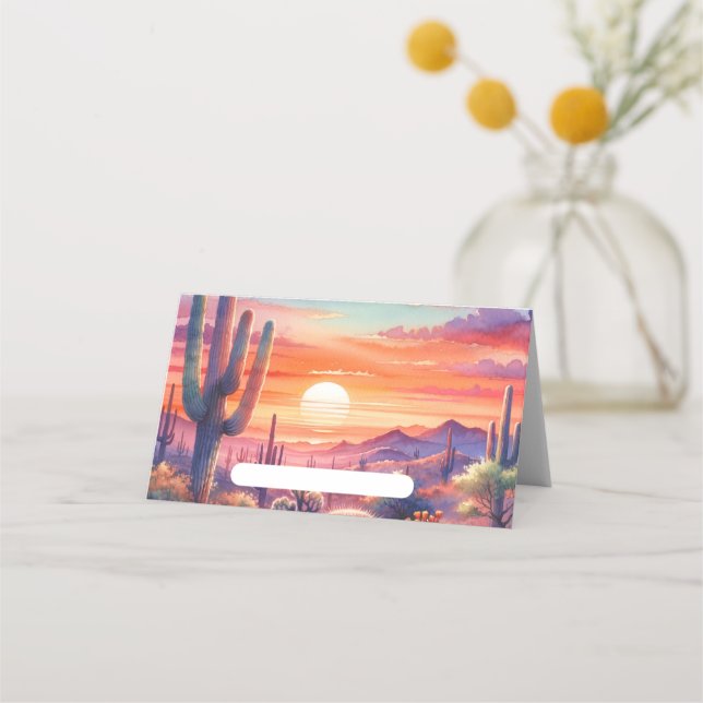 Carte De Placement Aquarelle de soleil couchant du désert Mariage du  (Devant)