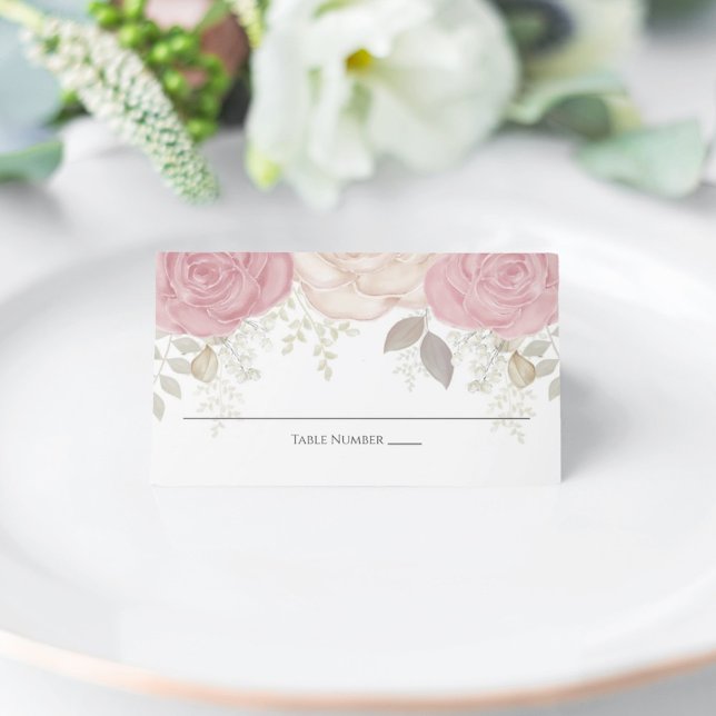 Carte De Placement Aquarelle Elégante Floral Rose Gold Green Place (Créateur téléchargé)