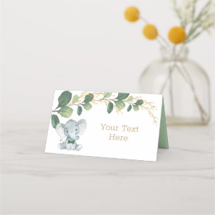Carte De Placement Aquarelle Eléphant Petit Homme Vert Vert Or Vert