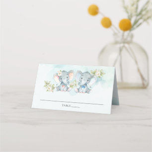 Carte De Placement Aquarelle Elephant Twins Garçon Baby shower fille