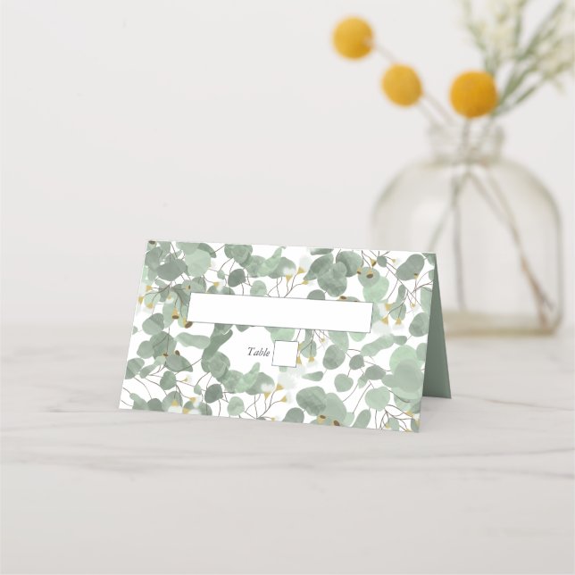 Carte De Placement Aquarelle Eucalyptus Mariage de fleurs vertes (Devant)