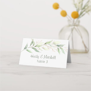 Carte De Placement Aquarelle Feuillage vert et or