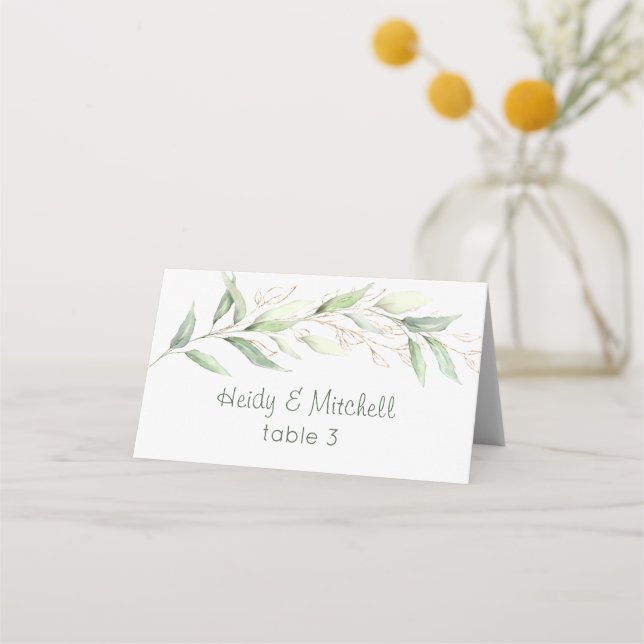 Carte De Placement Aquarelle Feuillage vert et or (Devant)