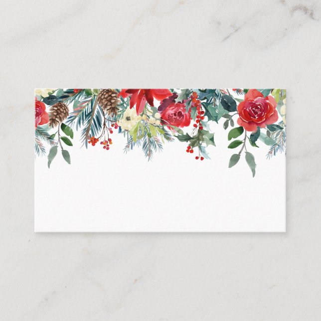 Carte De Placement Aquarelle Fleurs de Noël & Pine Cones Garland (Devant)