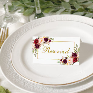 Carte De Placement Aquarelle Floral Bourgogne Or Mariage Réservé