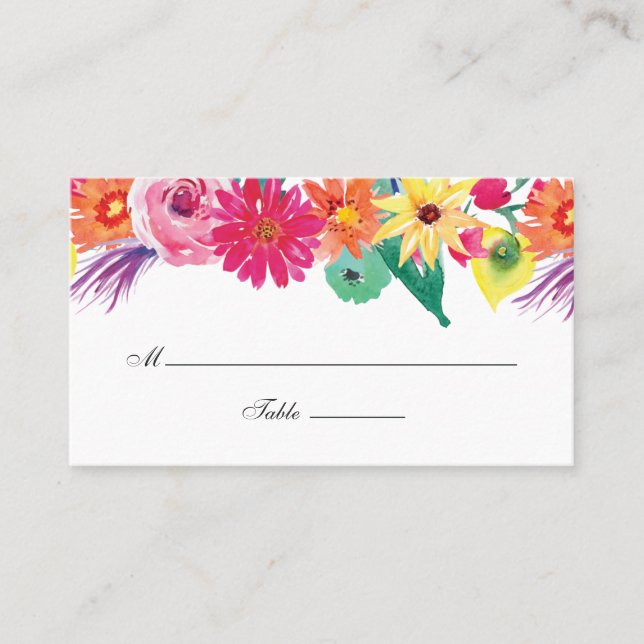 Carte De Placement Aquarelle Floral Mariage Fiesta (Devant)
