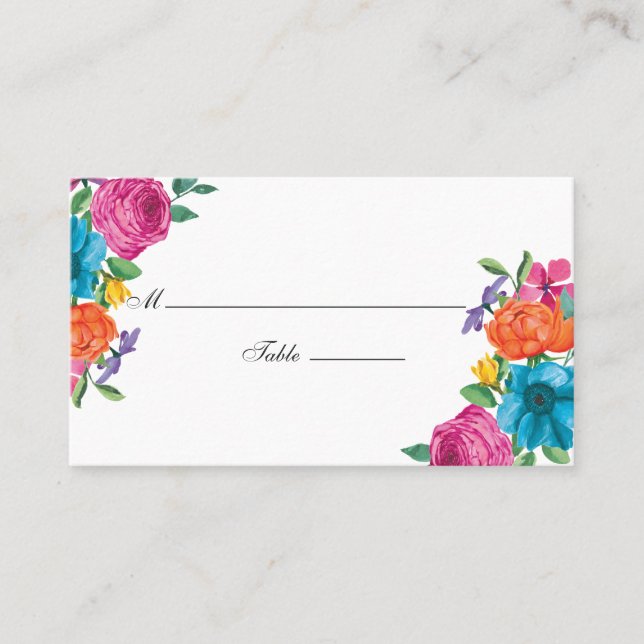 Carte De Placement Aquarelle Floral Mariage Fiesta (Devant)