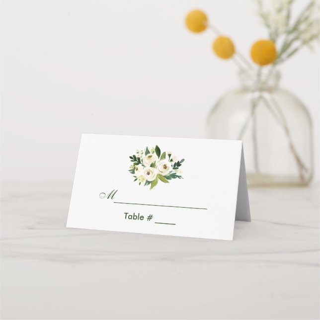 Carte De Placement Aquarelle Floral Mariage vert (Devant)